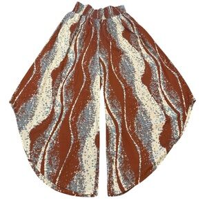 Bucket List Wide Leg Pant Size Large Cream Blue Brown Smocked Waistband Flowy